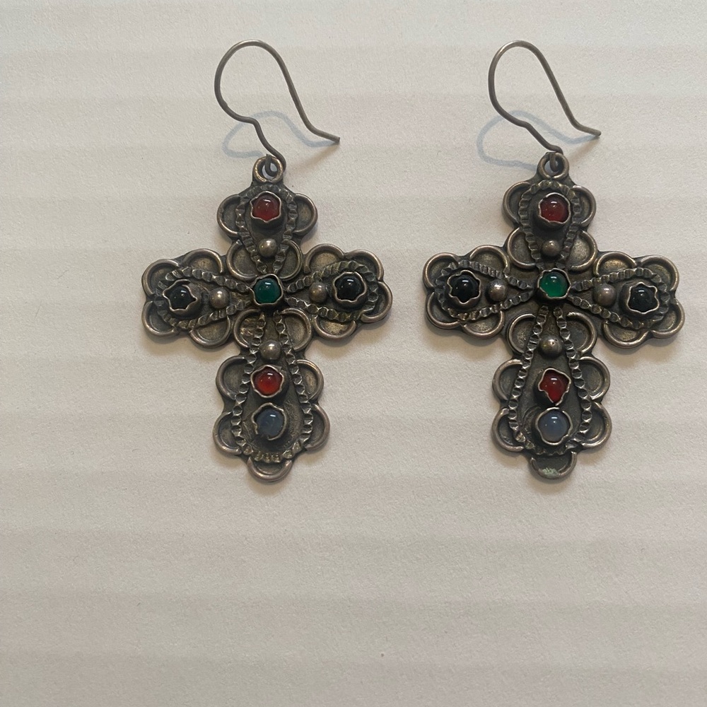 Vintage silver cross earrings